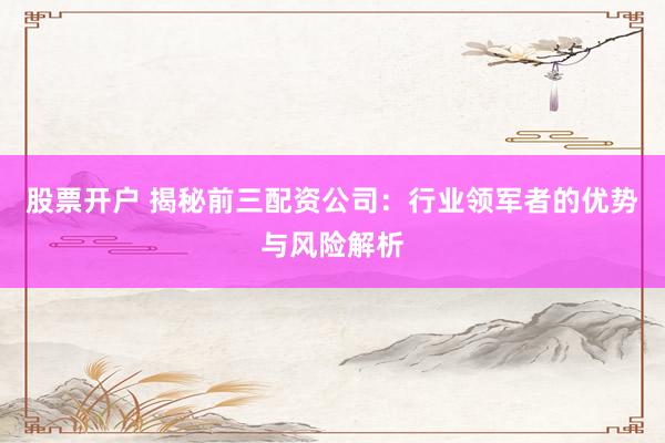 股票开户 揭秘前三配资公司：行业领军者的优势与风险解析