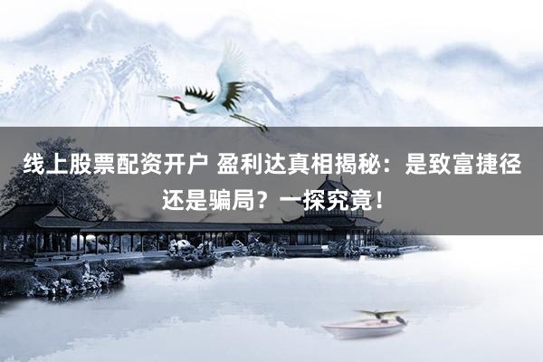 线上股票配资开户 盈利达真相揭秘：是致富捷径还是骗局？一探究竟！