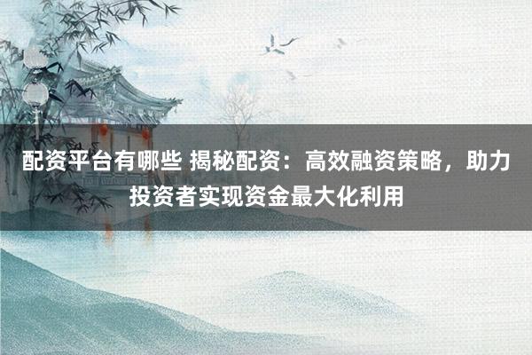 配资平台有哪些 揭秘配资：高效融资策略，助力投资者实现资金最大化利用